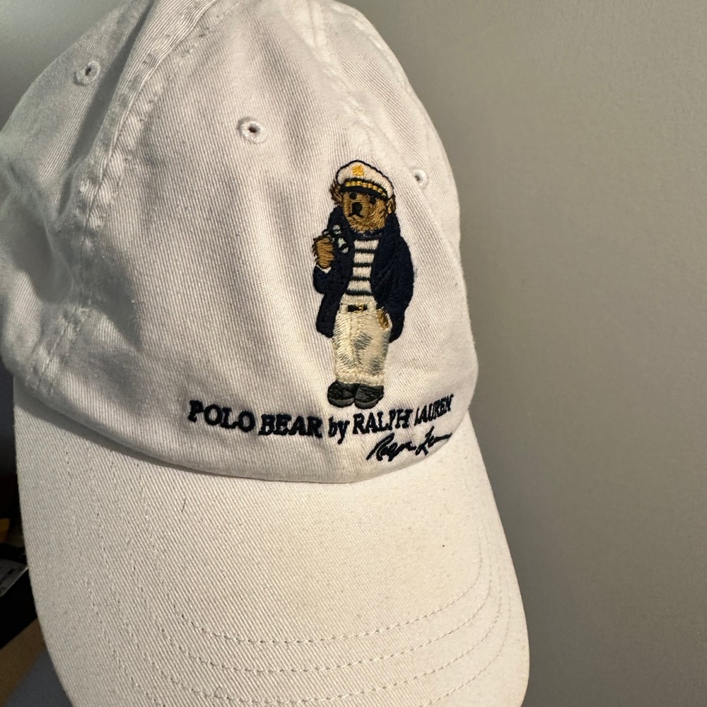 Ralph Lauren White polo bear hat with Embroidered Design